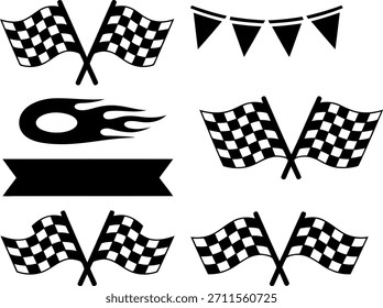 Black and white checkered racing flags and racing elements checkered flag finish line