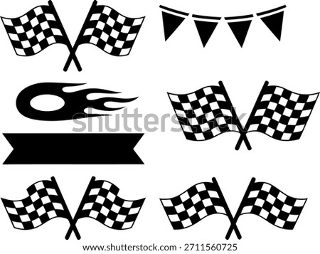 Black and white checkered racing flags and racing elements checkered flag finish line
