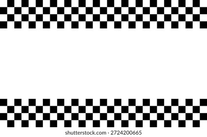 Borde de marco de carreras a cuadros en blanco y negro, patrón de bandera de automovilismo limpio con bordes superiores e inferiores, fondo de diseño para carteles de eventos de carreras, Anuncios de competencia, anuncios deportivos