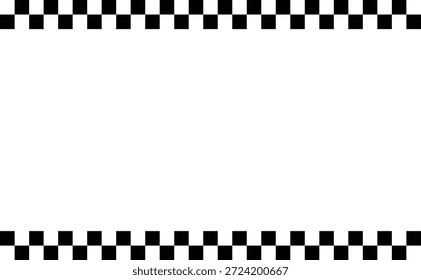 Borde de marco de carreras a cuadros en blanco y negro, patrón de bandera de automovilismo limpio con bordes superiores e inferiores, fondo de diseño para carteles de eventos de carreras, volantes de competencia, promociones deportivas