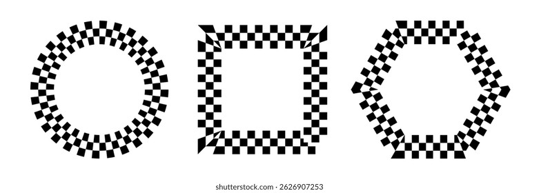 Black and white checkered rectangular frame. Square racing checkerboard pattern. Chessboard geometric pattern. Rally checkerboard pattern. Finish racing frame. Vector illustration on white background