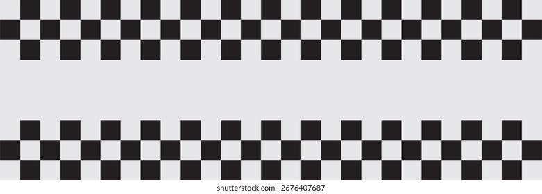 Quadro retangular quadriculado preto e branco. Quadrado padrão de tabuleiro de xadrez de corrida. Padrão geométrico do tabuleiro. Padrão de tabuleiro de xadrez de rali. Termine o quadro de corrida. Ilustração vetorial sobre fundo branco