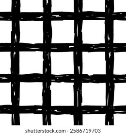 Black and white Checkered Seamless Pattern Grunge. Modern drawn background with paint texture. Trendy funky repeat vector illustration
