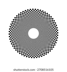 Espirales a cuadros en blanco y negro. Fondo redondo de ajedrez óptico