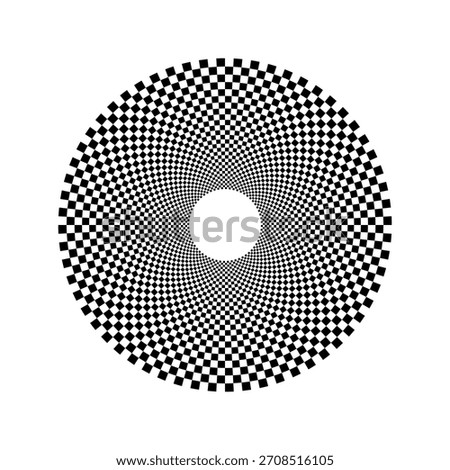 Black and white checkered spirals. Optical chess round background