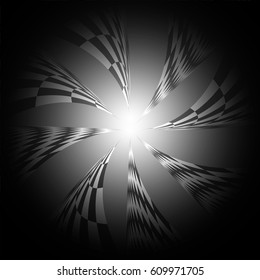Black and white checkered stripe spiral pattern design for abstract background concept