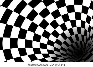 Black And White Checkered Tunnel Pattern Background. Perspective. Abstract Business Banner. Technology. Vector Illustration