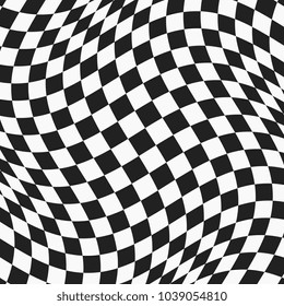 black and white checkered wavy surface. abstract distorted plane with square tiles. vector background