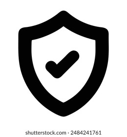 Marca de verificación en blanco y negro dentro de un icono de escudo. Ilustración vectorial