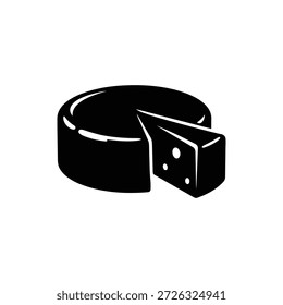 Roda de queijo preto e branco com corte ícone de vetor de fatia para colheita de fazenda e design de laticínios
