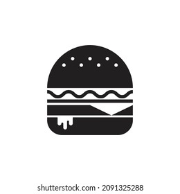 Black and white cheeseburger isolated on a white background. Simple flat vector illustration of a burger sign. Hamburger business concept, good for icon, symbol, and logo design.