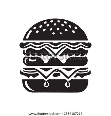 Black and white cheeseburger isolated on white background. Vector illustration
