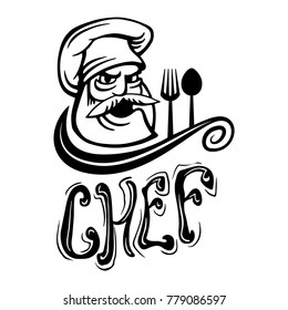 Black and white chef logo on a white background. The Inscription The Chief