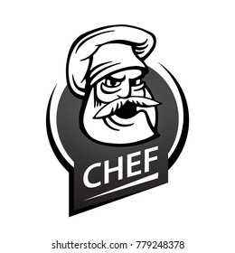 Black and white chef logo on a white background. 