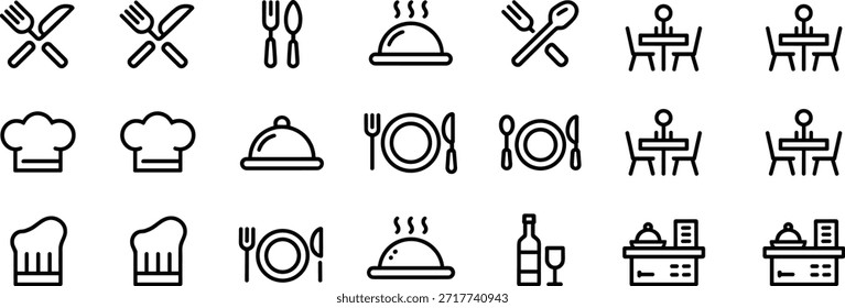 Blanco y negro de chefs, mesas de comedor y utensilios de comida