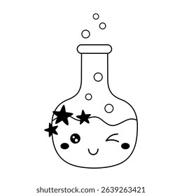 Black and white Chemistry Flask doodle, groovy school supplies, back to school, cute hand drawn vector illustration in flat style	
