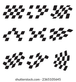 Black and white chequered flags of various race style shapes