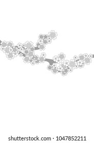 Black and white cherry blossom branch isolated on white. Outlines. Coloring book