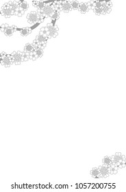 Black and white cherry blossom branch isolated on white. Outlines. Coloring book