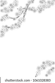 Black and white cherry blossom branch isolated on white. Outlines. Coloring book