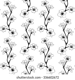 black and white cherry blossoms vector pattern