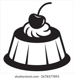 Black and White Cherry Topped Dessert Illustration