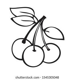 Black and white cherry vector icon with white backdrop