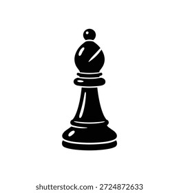 Ícone de bispo de xadrez preto e branco ilustração vetor minimalista para design de jogo de estratégia e marca de jogo de tabuleiro
