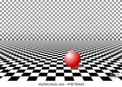 Black and White Chess Board Background Mockup. Ready Layout for Your Design. Poster Print Pattern with Red Ball. Vector Illustration