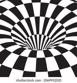 Black White Chess Board Hole, Optic Illusion, Vector Illustration