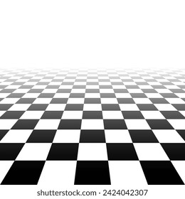 Black and white chess design background. Abstract geometric perspective vector template. Monochrome infinity surface print