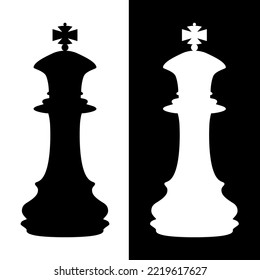Black and white chess figure silhouette.Black and white chess figure king silhouette
