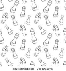 Black and white chess figures seamless pattern