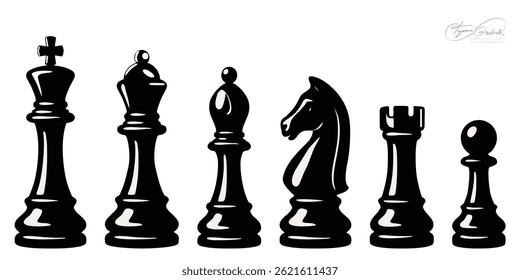 Black white Chess figures set volumetric 6pcs
