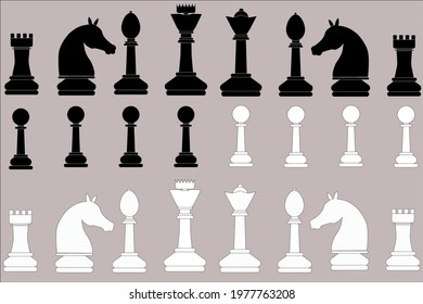 Black and White Chess Figures. Vector illustration