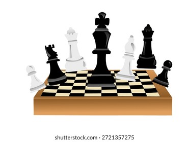 Vector plano de ajedrez blanco y negro. Piezas de ajedrez