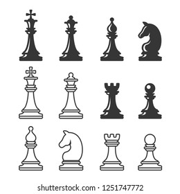 Black and White Chess Game Figures. Vector