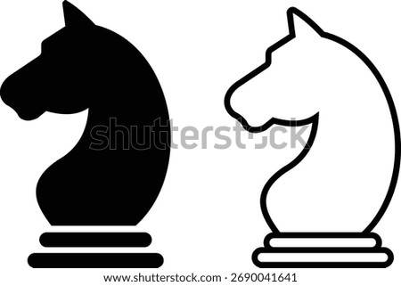 Black and white chess icons set, outline and solid collection of vector pieces, flat line style group design including knight, illustrations