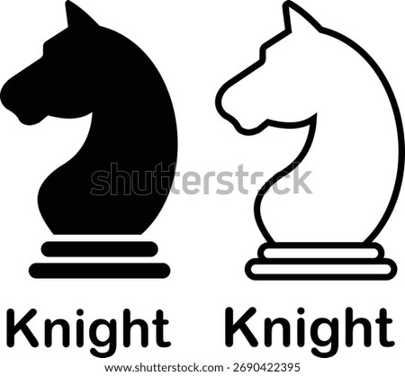 Black and white chess icons set, outline and solid collection of vector pieces, flat line style group design including knight, illustrations