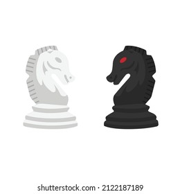 Black and White Chess Knight Flat Illustration. Clean Icon Design Element on Isolated White Background