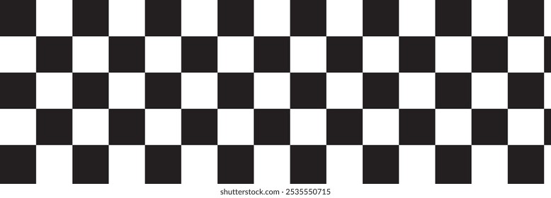 Padrão de xadrez preto e branco. Ilustração vetorial sem emenda de tabuleiro. Tabuleiro de xadrez abstrato para o jogo. Forma de retângulo geométrico da grade. Bandeira de corrida. Piso em mosaico retrô.