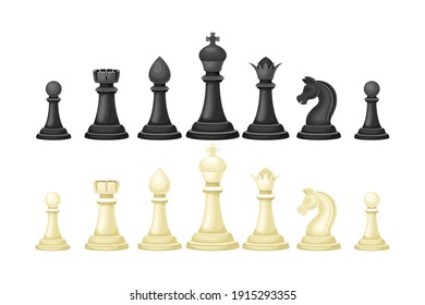 Black and White Chess Piece or Chessman Vector Set