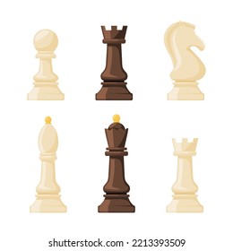 Black and White Chess Piece or Chessman Vector Set