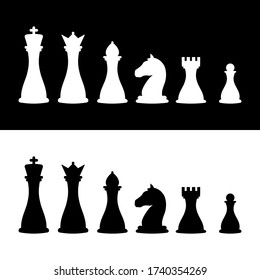 Black and white chess pieces flat design style. Vector.