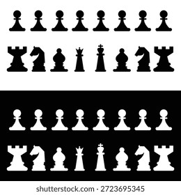 Schwarz-Weiß Schachfiguren im flachen Stil