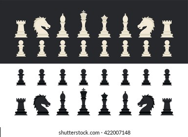 Black & White chess pieces icons set. Vector illustration. svg