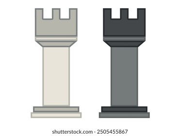 Black and white chess pieces of a rook