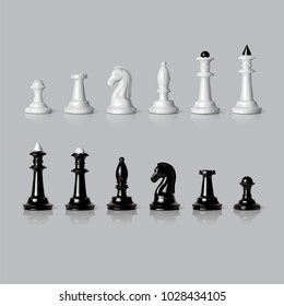 Black and white chess pieces set in vector