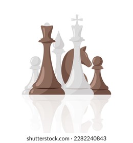 black and white chess pieces vector illustration