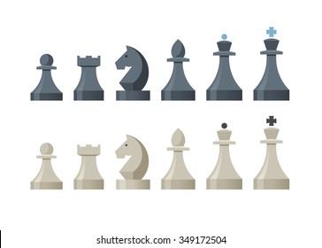 Black and white chess pieces. Vector illustration in flat style